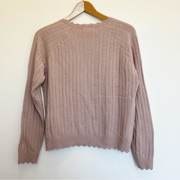 Spiritual Gangster Hudson Pointelle Crewneck Sweater Rose Pink Wool Blend Large - Picture 3 of 8